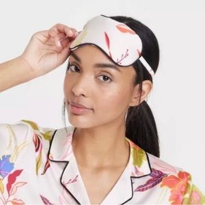 Cream Floral Print Satin Sleeping Mask